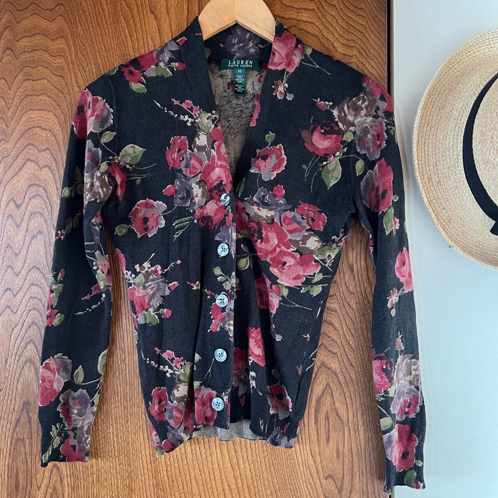 Lauren Ralph Lauren Floral Cardigan sz XS